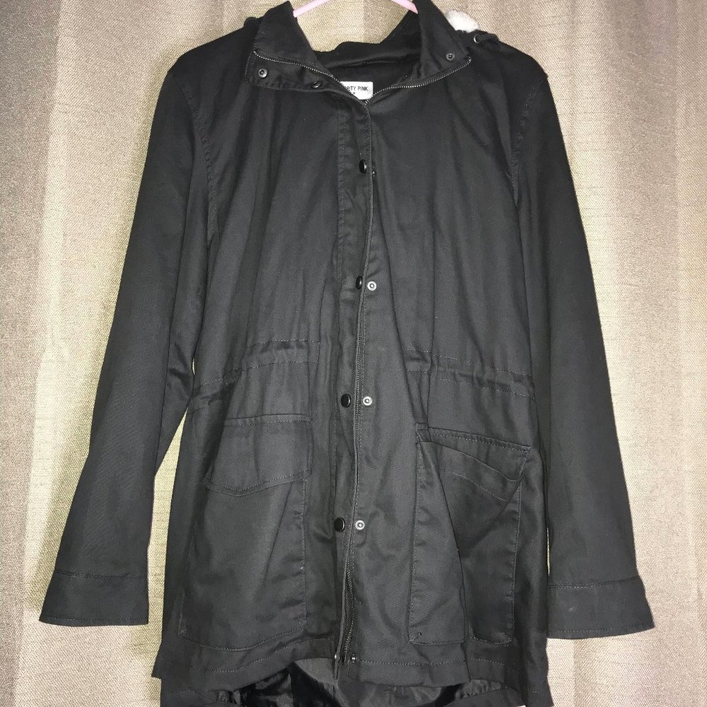 Jacket with fuzzy hood